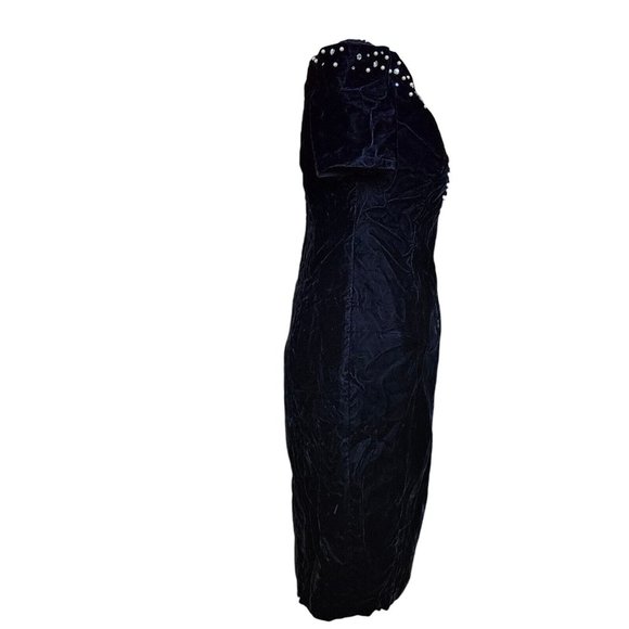 90s 6 Petite Black Velvet Off Shoulder Cocktail Dress Embellished - Picture 7 of 12